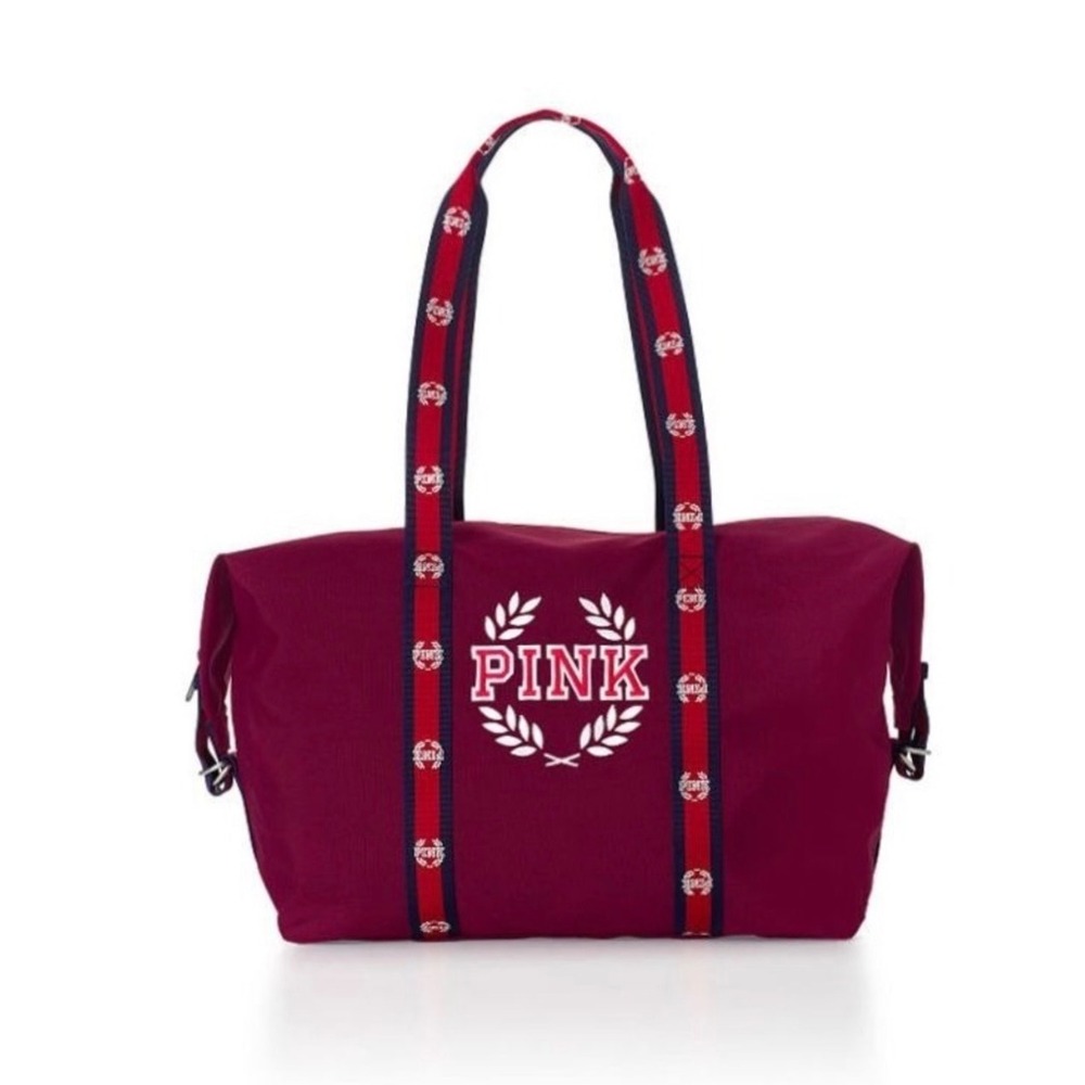 Victorias Secret PINK Duffel Bag Burgundy Canvas Gym Weekend Travel  Collegiate